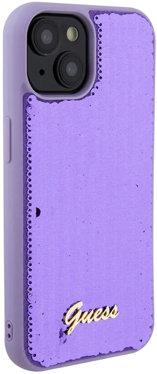 GUESS Sequins Script Logo Hoesje iPhone 15 Plus - Paars - GUHCP15MPSFDGSU