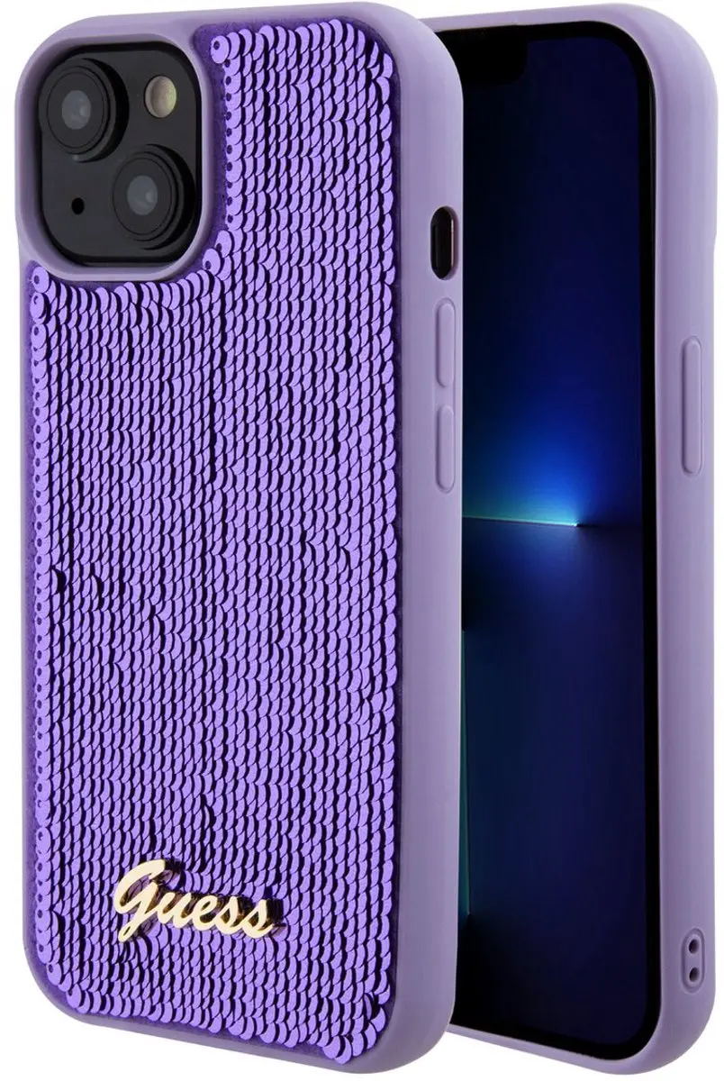 GUESS Sequins Script Logo Hoesje iPhone 15 Plus - Paars - GUHCP15MPSFDGSU