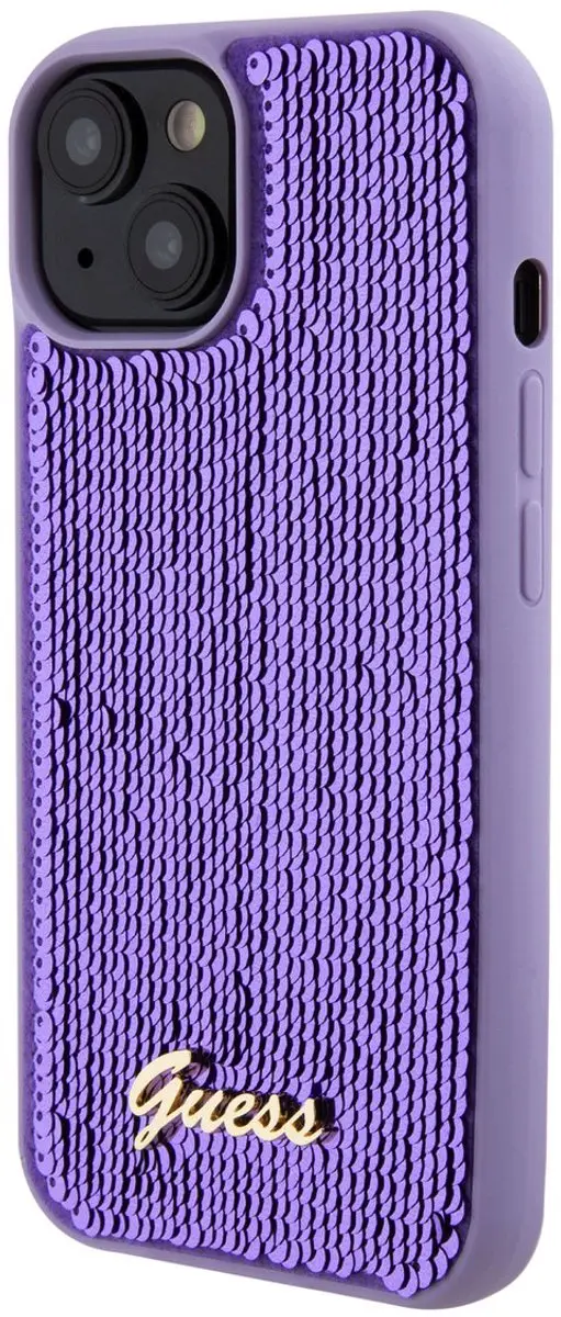 GUESS Sequins Script Logo Hoesje iPhone 15 Plus - Paars - GUHCP15MPSFDGSU