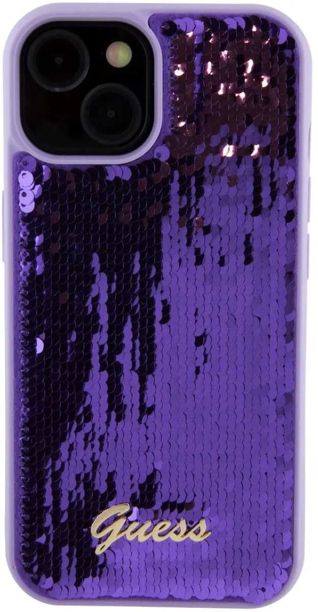 GUESS Sequins Script Logo Hoesje iPhone 15 Plus - Paars - GUHCP15MPSFDGSU