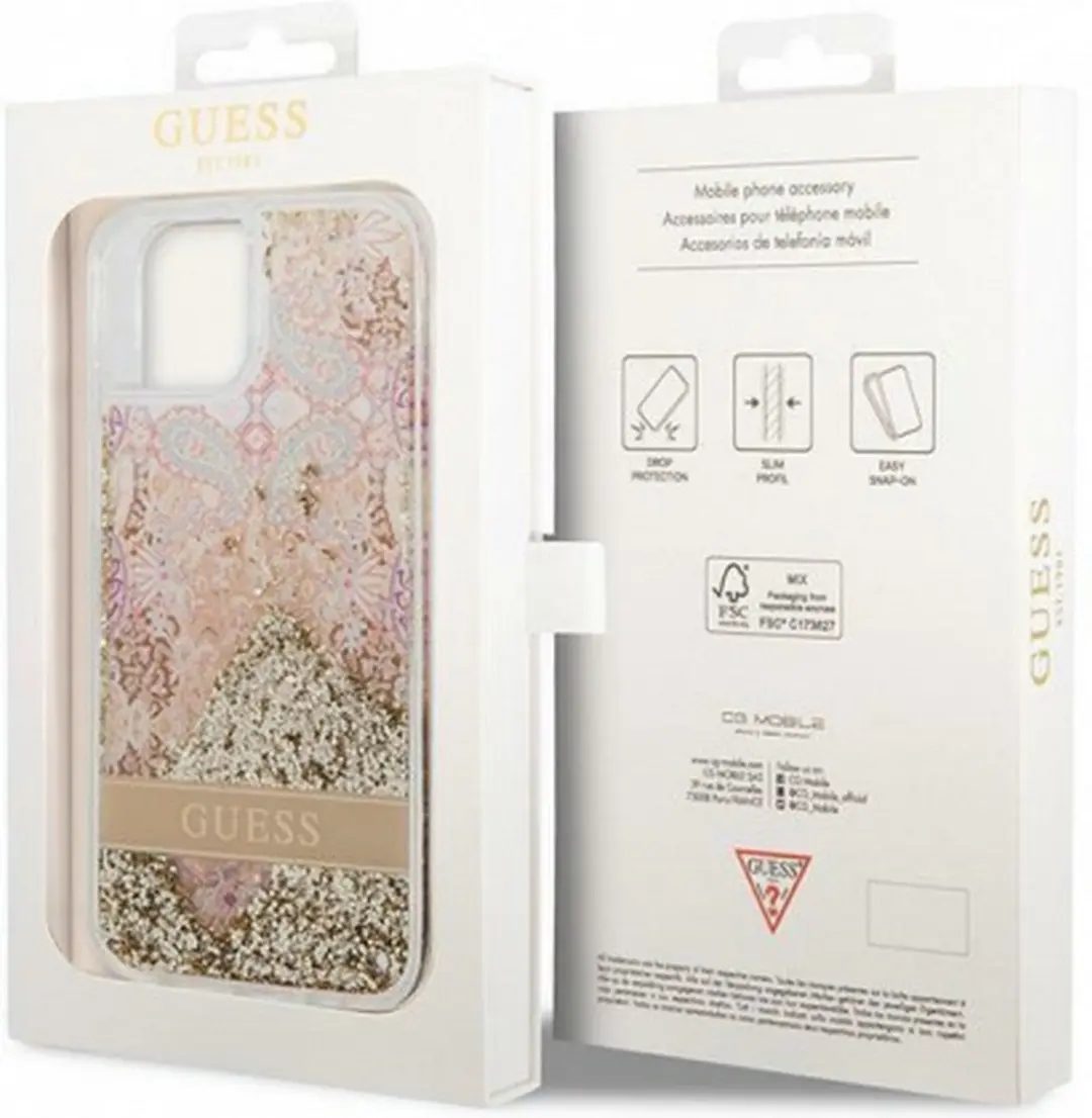 GUESS Paisley Liquid Glitter Back Case - iPhone 14 Plus - Goud