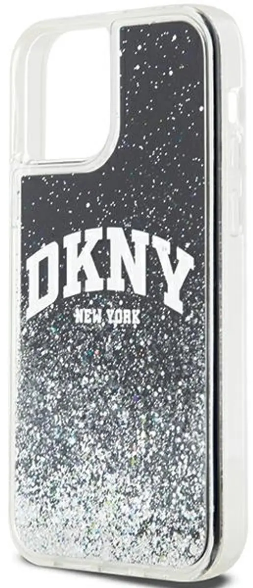 DKNY Liquid Glitter Arch Logo Back Case - iPhone 12/12 Pro - Zwart/Zilver