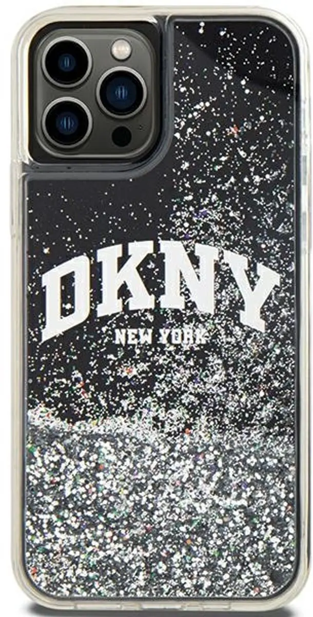 DKNY Liquid Glitter Arch Logo Back Case - iPhone 12/12 Pro - Zwart/Zilver