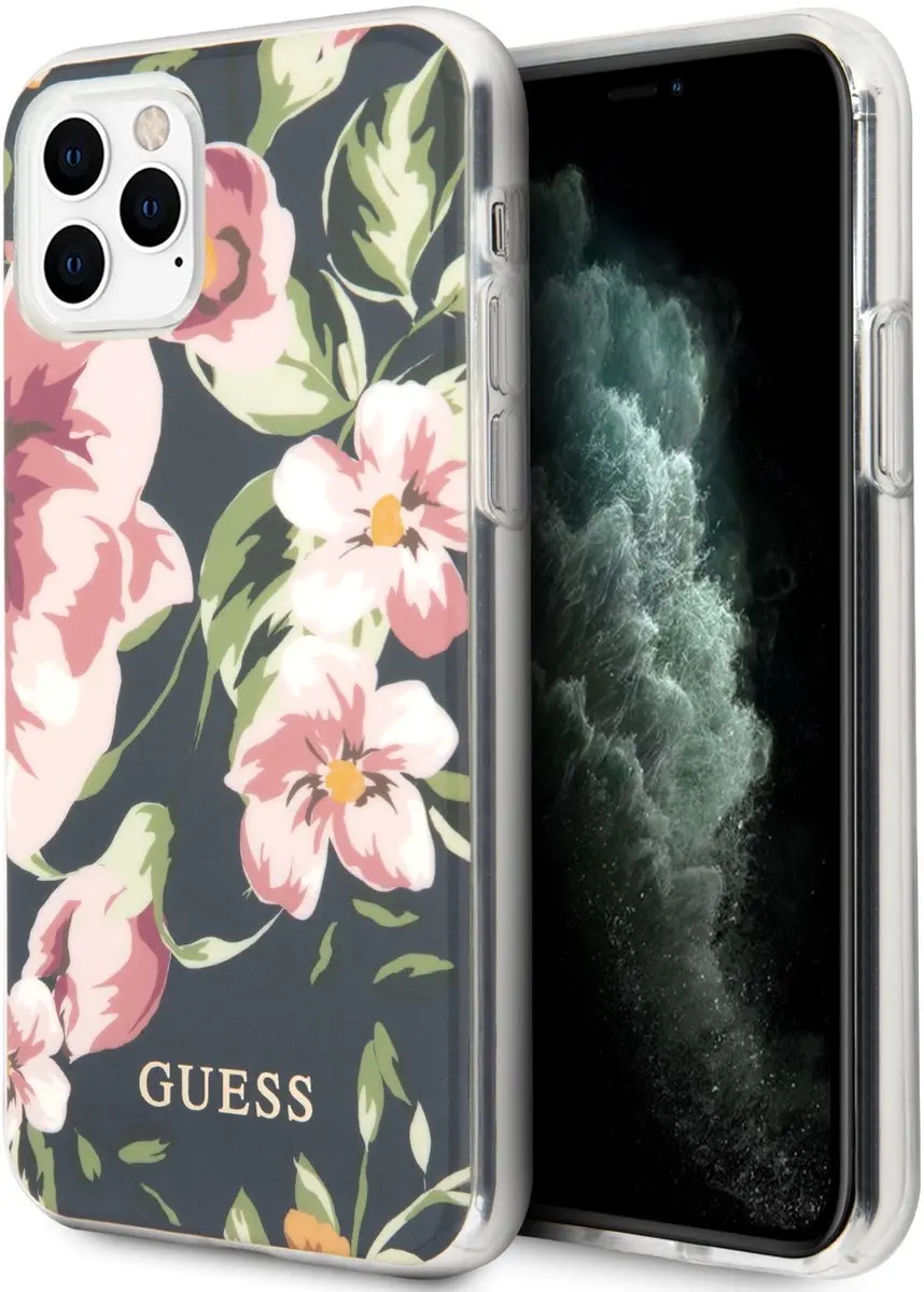 GUESS Shiny Flower Hard Case iPhone 11 Pro Max - Blauw