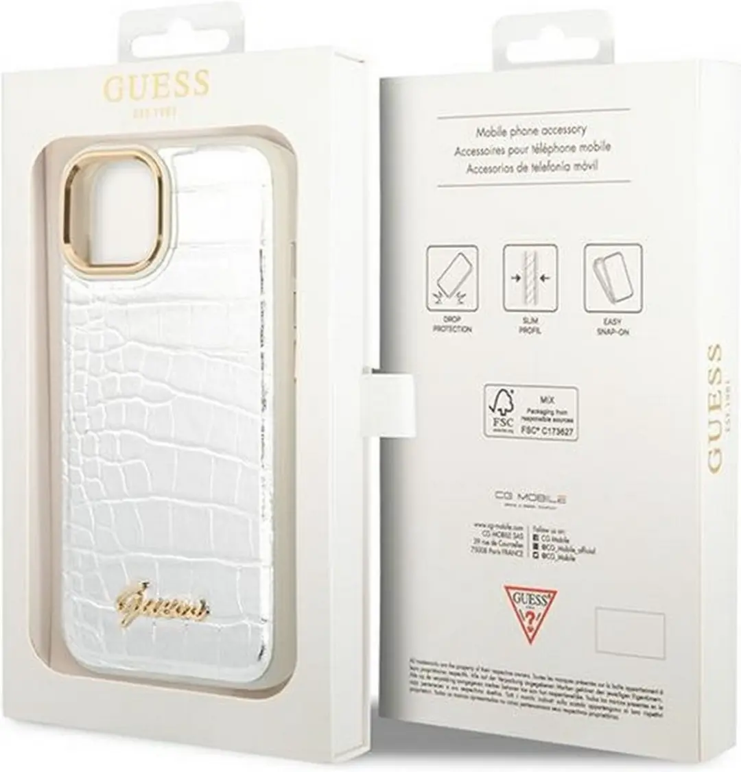Guess Crocodile Back Case iPhone 14 - Zilver