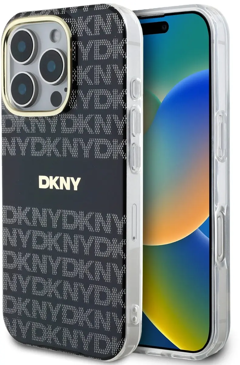 DKNY Backcover iPhone 16 Pro - Tonal Stripe - Zwart