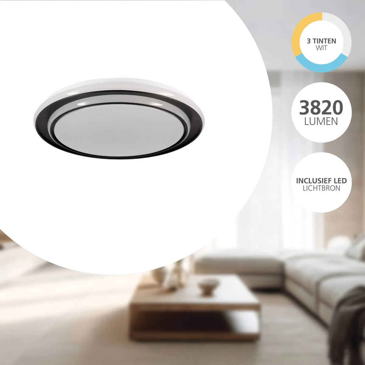 Eglo Moschetta Plafondlamp Ø49cm - Instelbaar wit licht - Zwart/Wit