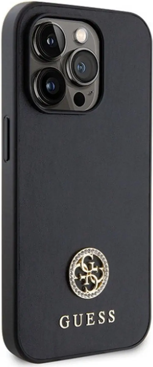 GUESS 4G Strass Metal Logo Back Case - iPhone 15 Pro Max - Zwart