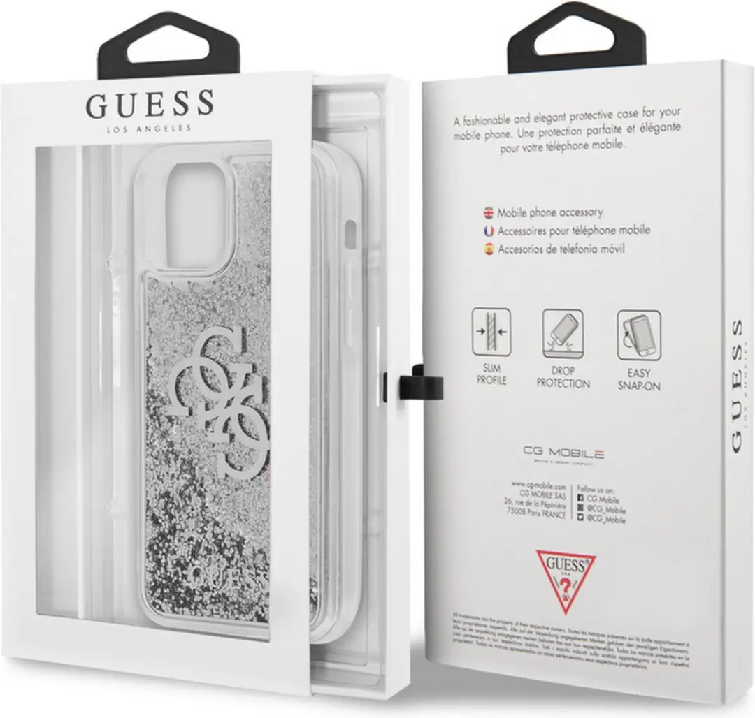 GUESS Big 4G Logo Liquid Glitter Hoesje - iPhone 12 Pro Max - Zilver
