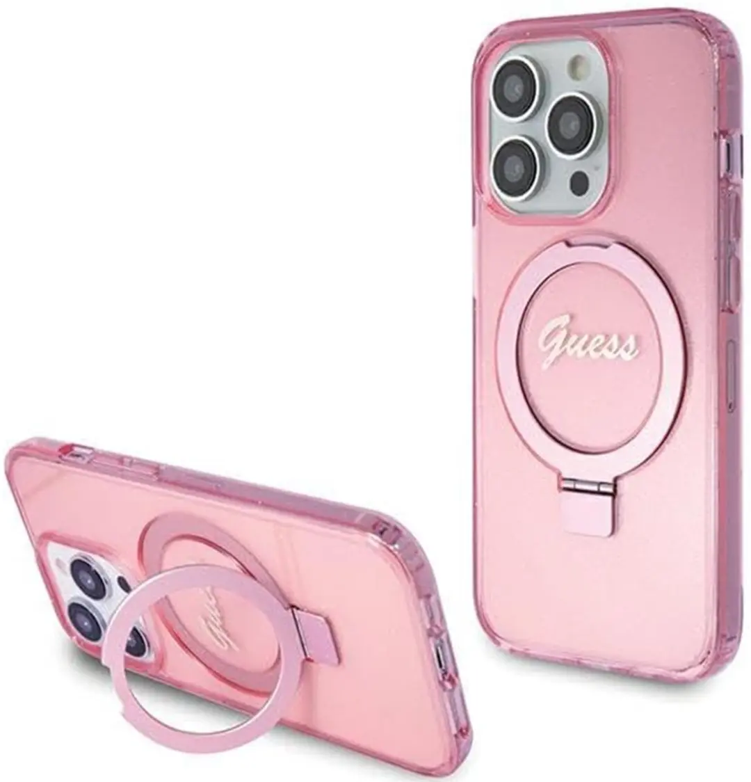 GUESS Ring Glitter Back Case MagSafe - Roze - iPhone 15 Pro