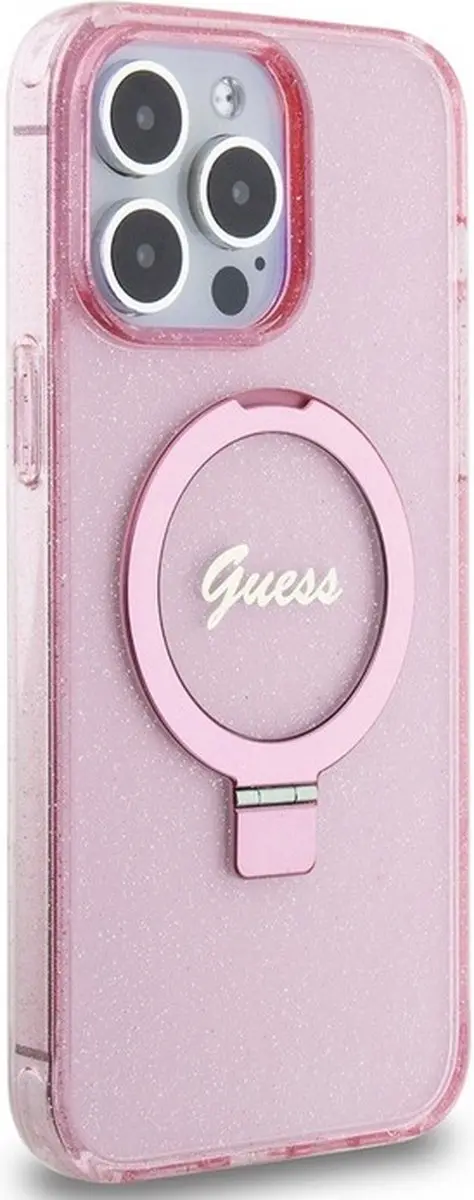 GUESS Ring Glitter Back Case MagSafe - Roze - iPhone 15 Pro