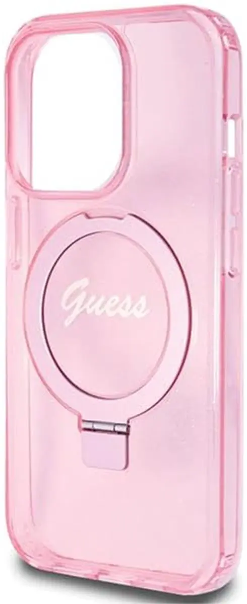 GUESS Ring Glitter Back Case MagSafe - Roze - iPhone 15 Pro