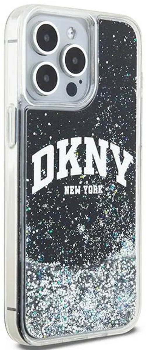 DKNY Liquid Glitter Arch Logo Back Case Zwart/Zilver