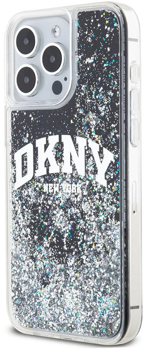 DKNY Liquid Glitter Arch Logo Back Case Zwart/Zilver - afbeelding 6 van 6