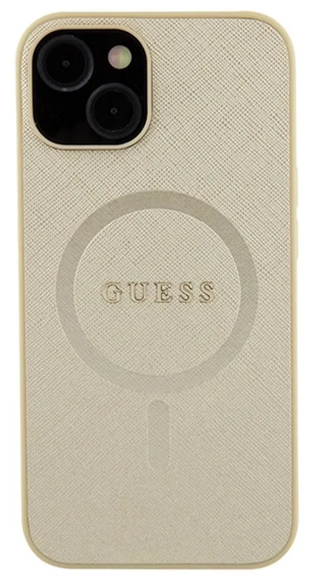 Guess Saffiano Back Case MagSafe - iPhone 15 Plus - Goud