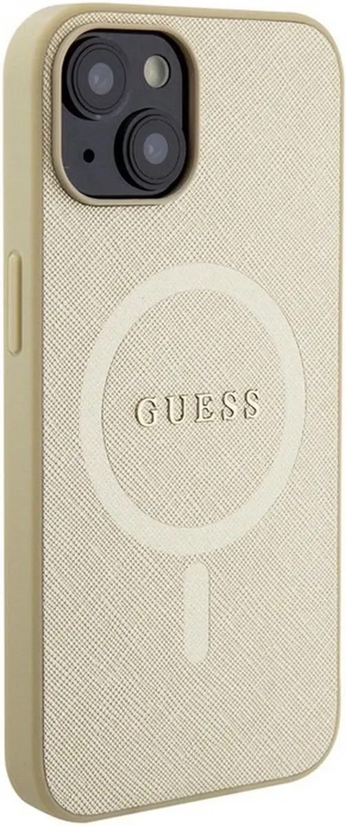 Guess Saffiano Back Case MagSafe - iPhone 15 Plus - Goud