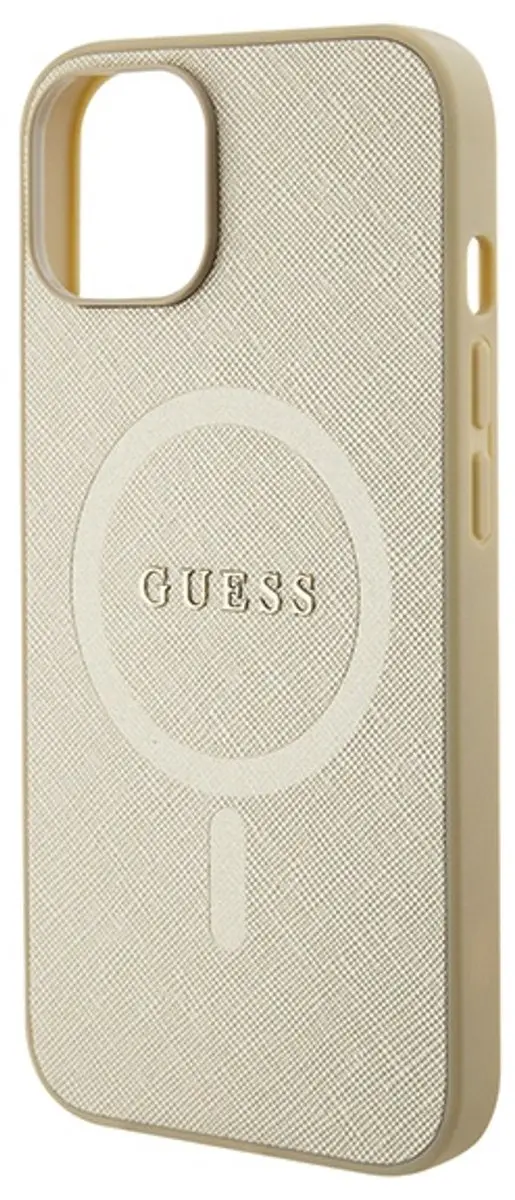 Guess Saffiano Back Case MagSafe - iPhone 15 Plus - Goud