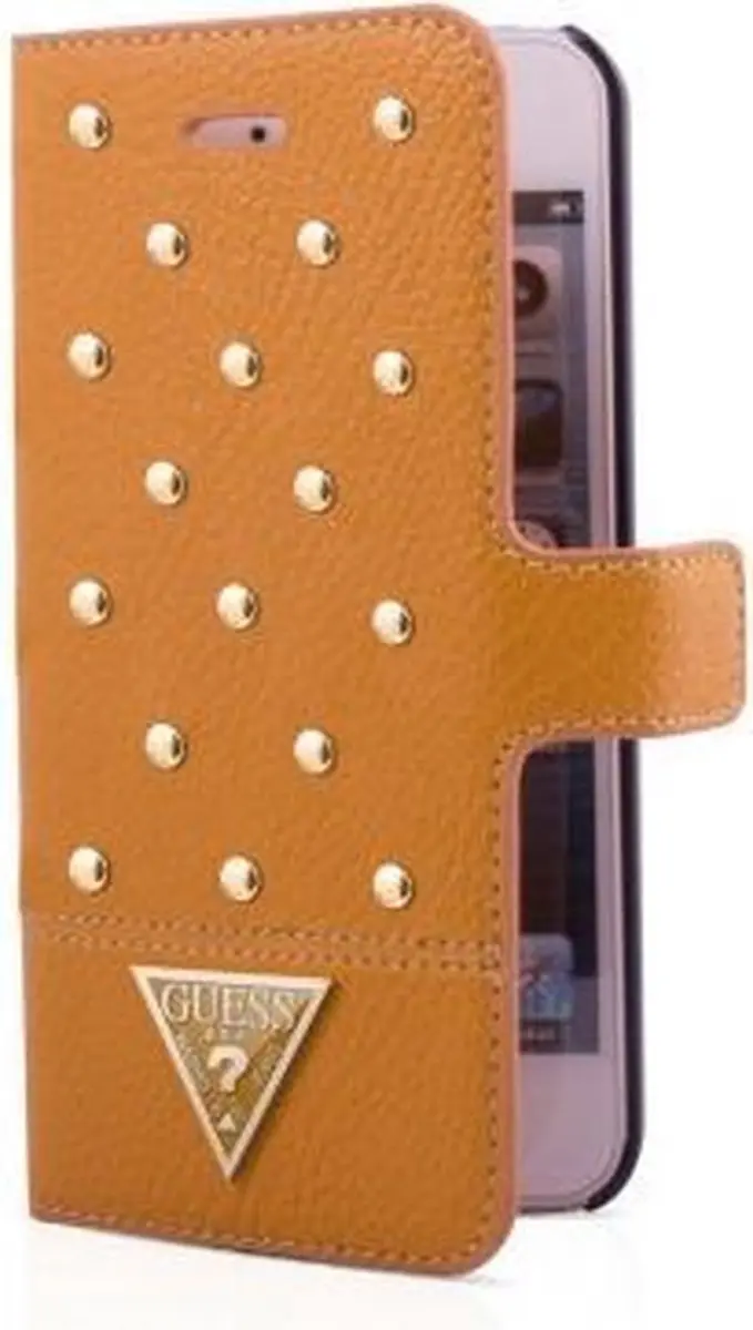 GUESS Cognac Kunstleer Hoesje voor Samsung Galaxy S5 Plus