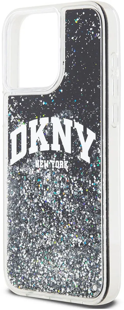 DKNY Liquid Glitter Arch Logo Back Case - iPhone 15 Pro Max - Zwart/Zilver - afbeelding 6 van 6