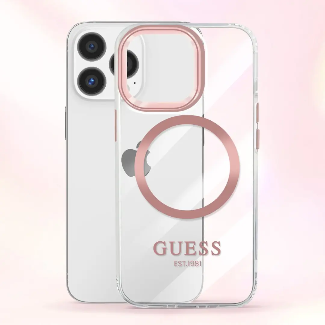 GUESS Hoesje iPhone 13 Pro MagSafe Gold Outline - Transparant