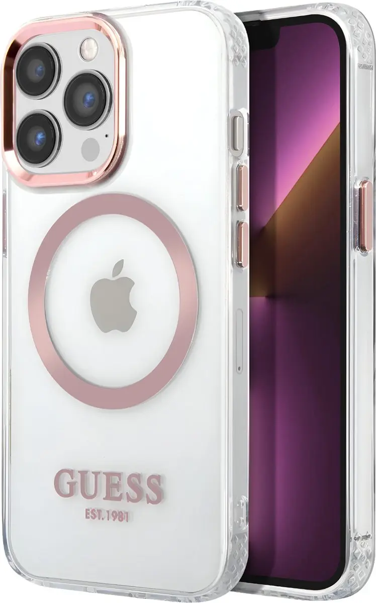 GUESS Hoesje iPhone 13 Pro MagSafe Gold Outline - Transparant