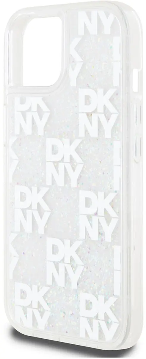 DKNY Liquid Glitter Checkered Pattern Hoesje iPhone 15 - Wit - DKHCP15SLCPEPT - afbeelding 6 van 6