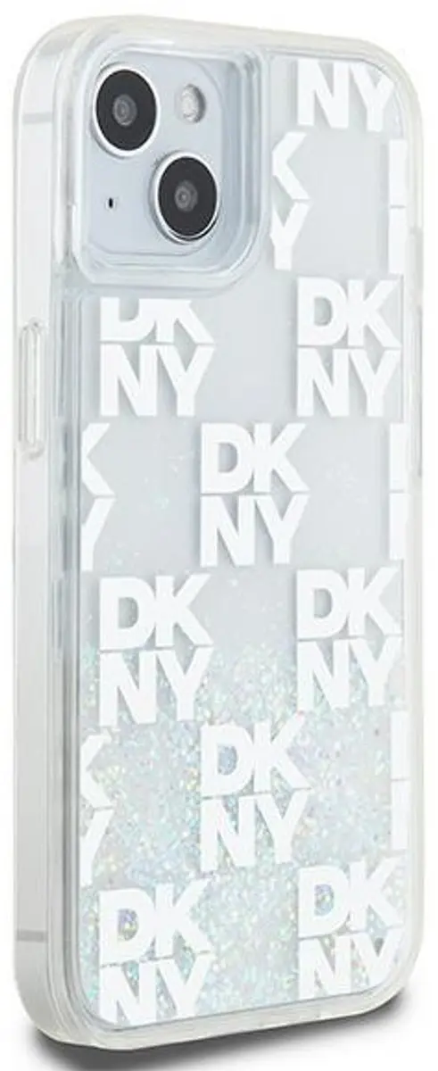 DKNY Liquid Glitter Checkered Pattern Hoesje iPhone 15 - Wit - DKHCP15SLCPEPT