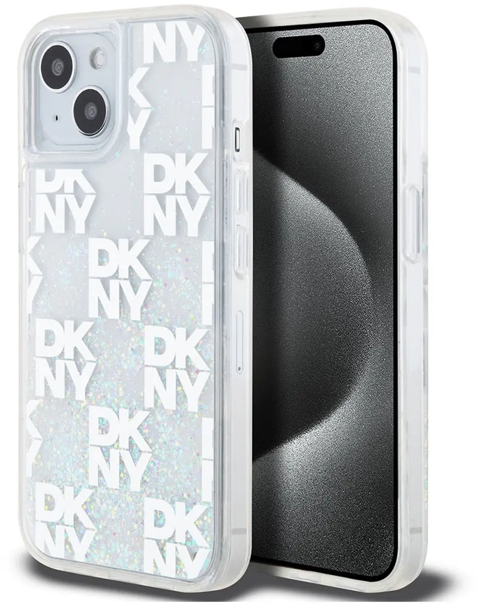 DKNY Liquid Glitter Checkered Pattern Hoesje iPhone 15