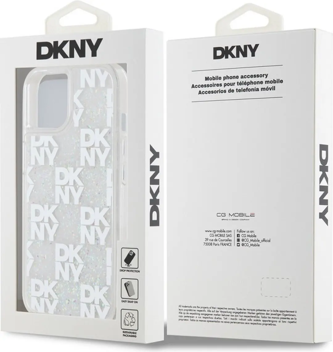 DKNY Liquid Glitter Checkered Pattern Hoesje iPhone 15 - Wit - DKHCP15SLCPEPT