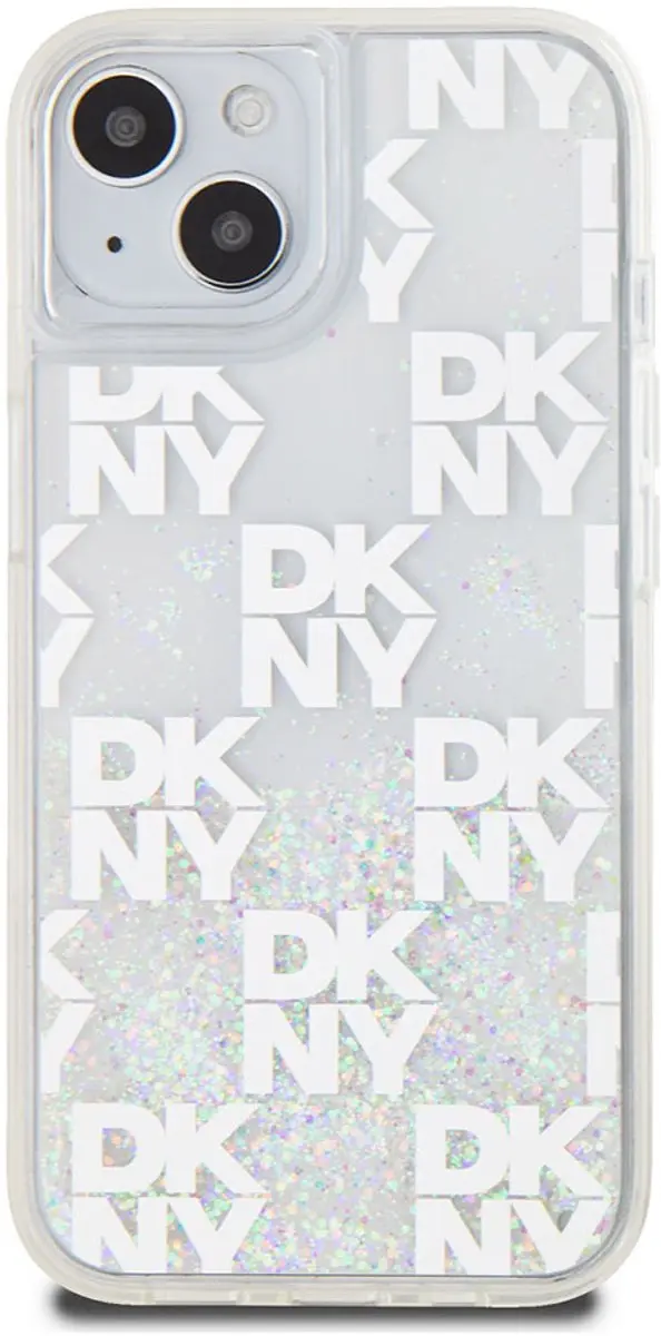 DKNY Liquid Glitter Checkered Pattern Hoesje iPhone 15 - Wit - DKHCP15SLCPEPT