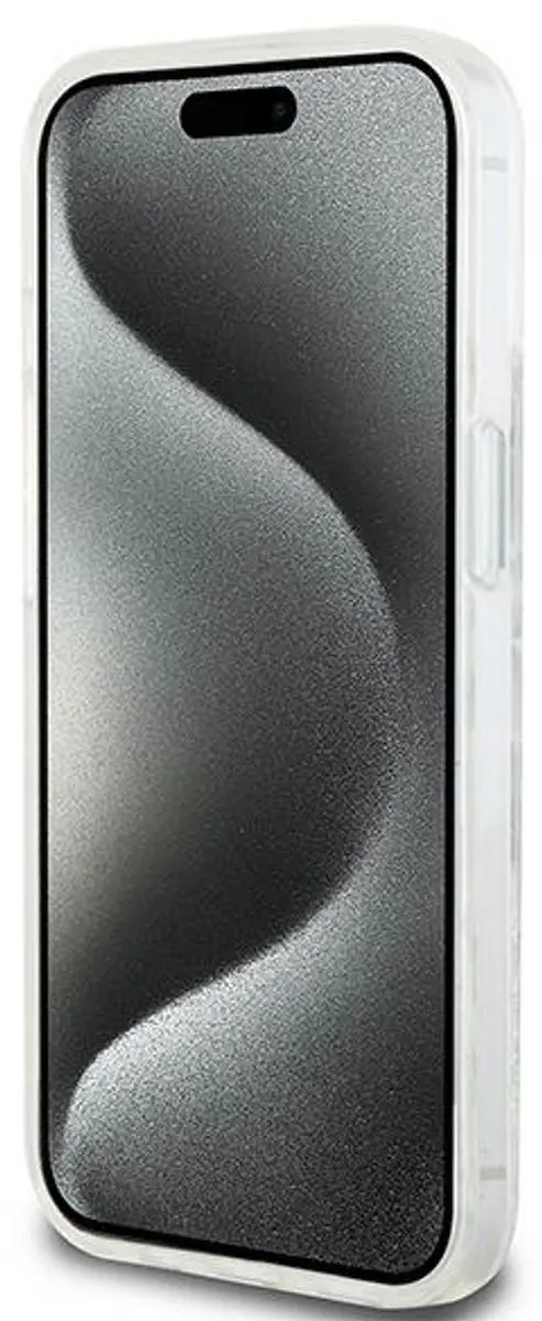 DKNY Liquid Glitter Checkered Pattern Hoesje iPhone 15 - Wit - DKHCP15SLCPEPT