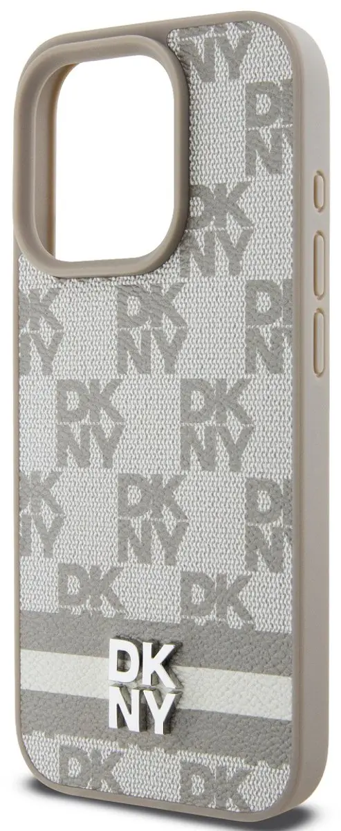 DKNY Checkered Printed Stripe Hoesje - iPhone 13 Pro Max - Beige