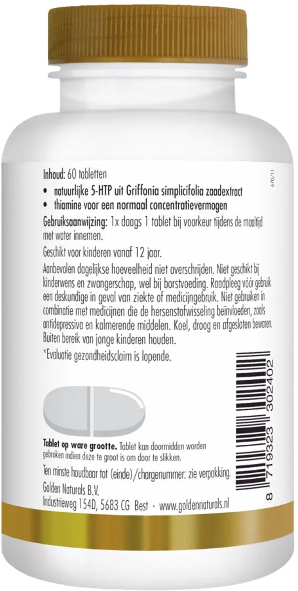 Golden Naturals 5-HTP 250mg - 60 Veganistische Tabletten