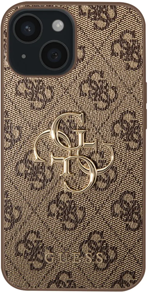 Guess Metal Logo iPhone 15 Hoesje - Bruin