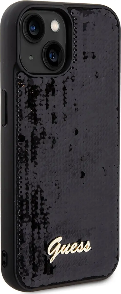 GUESS Sequins Script Logo Hoes - iPhone 15 - Zwart