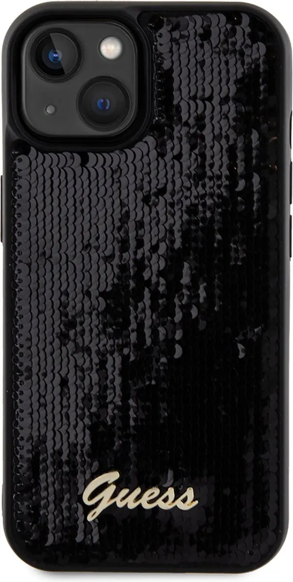 GUESS Sequins Script Logo Hoes - iPhone 15 - Zwart
