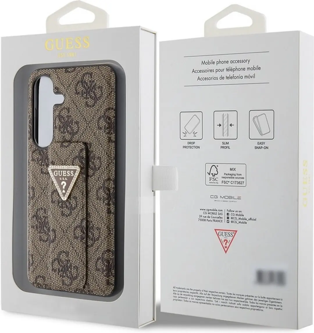 Guess Grip Stand 4G Triangle Strass Hoesje Samsung Galaxy S24 - Bruin