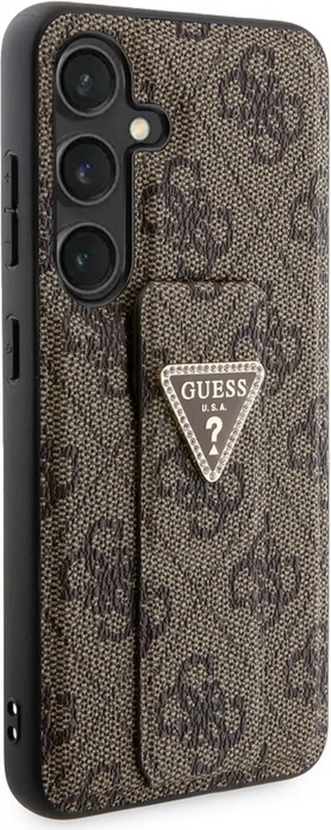 Guess Grip Stand 4G Triangle Strass Hoesje Samsung Galaxy S24 - Bruin