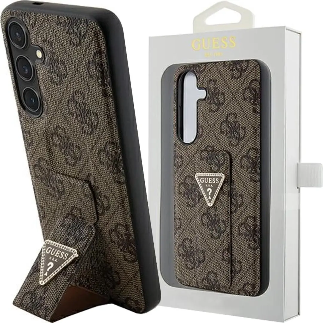 Guess Grip Stand 4G Triangle Strass Hoesje Samsung Galaxy S24 - Bruin