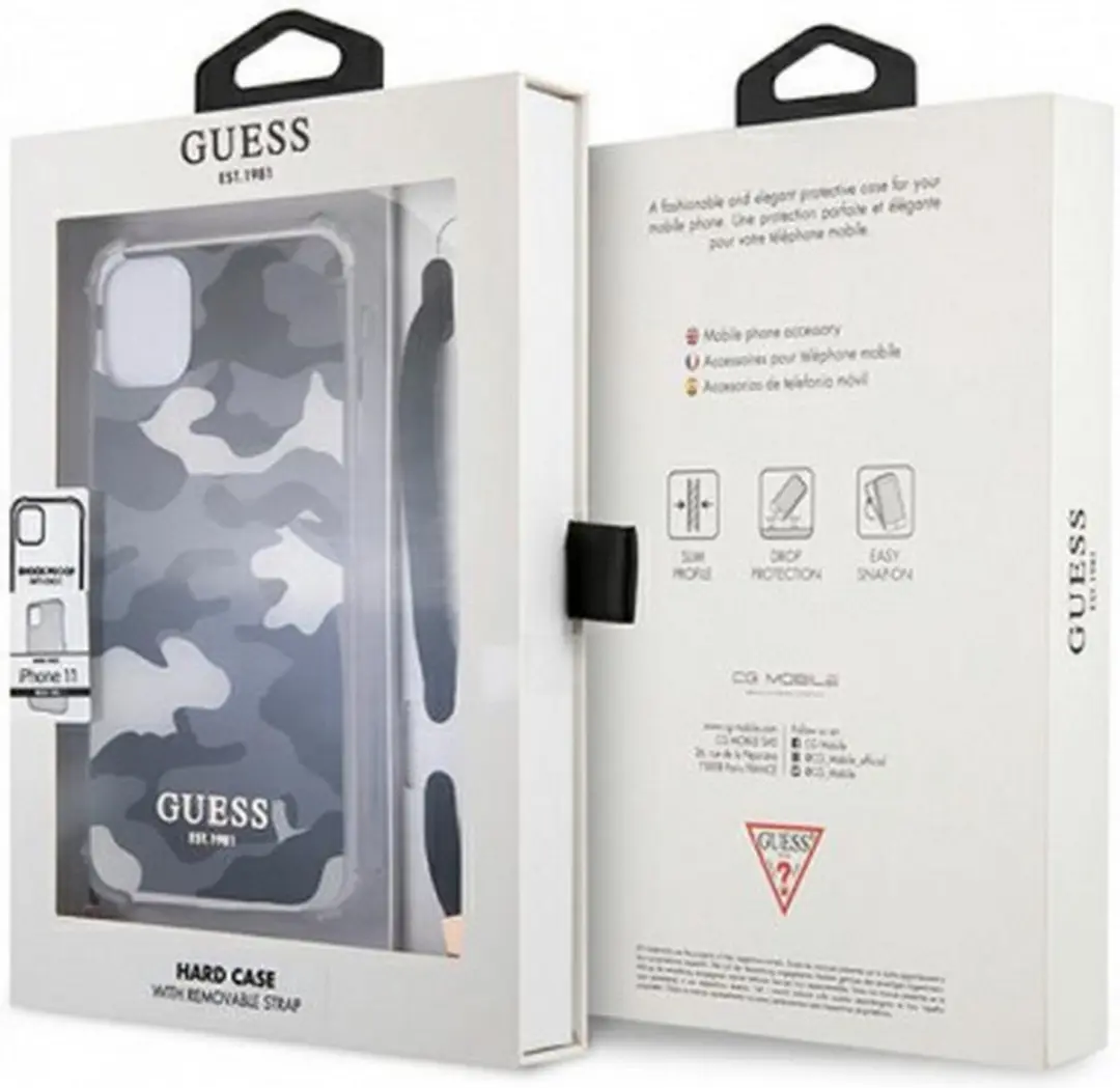 Guess Camo Back Case met Strap iPhone 11 - Zwart