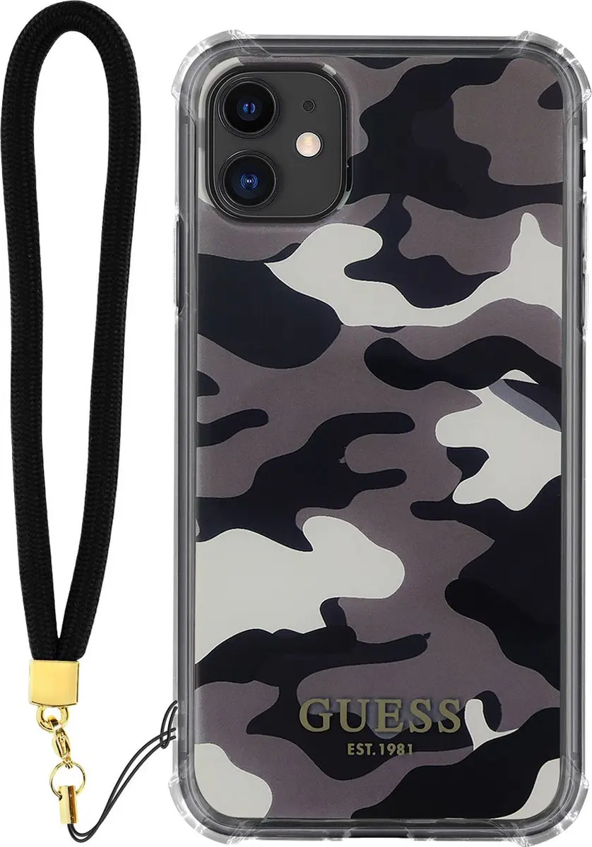 Guess Camo Back Case met Strap iPhone 11 - Zwart