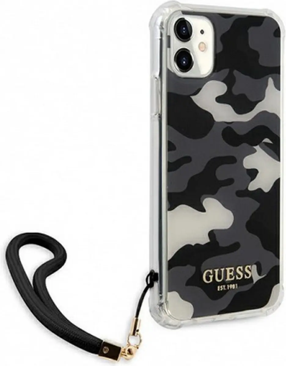 Guess Camo Back Case met Strap iPhone 11 - Zwart
