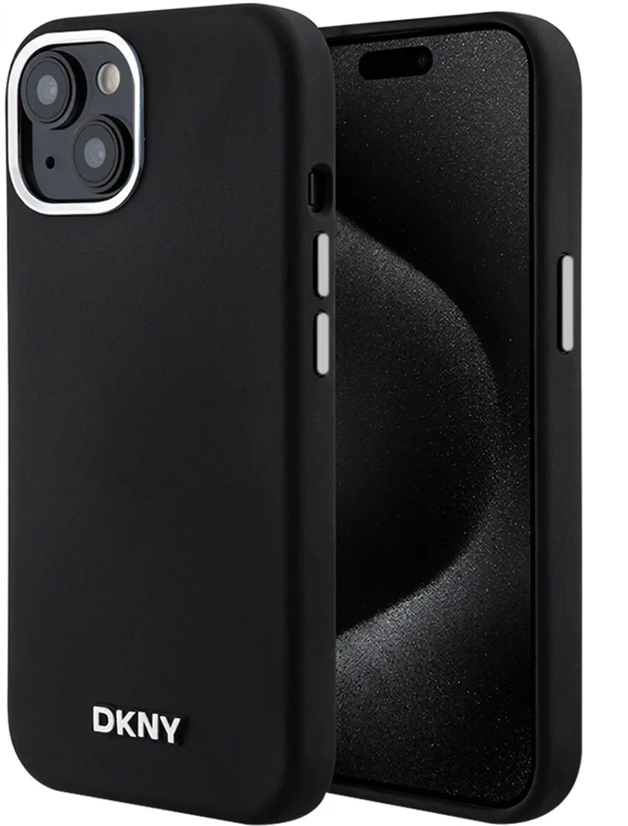 DKNY Silicone Metal Logo Hoes - iPhone 15 Plus - Zwart - DKHMP15MSMCHLK