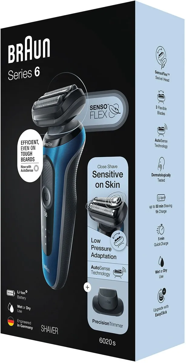 Braun 6 60-B1200S Scheerapparaat - 3 Mesjes - Zwart/Blauw