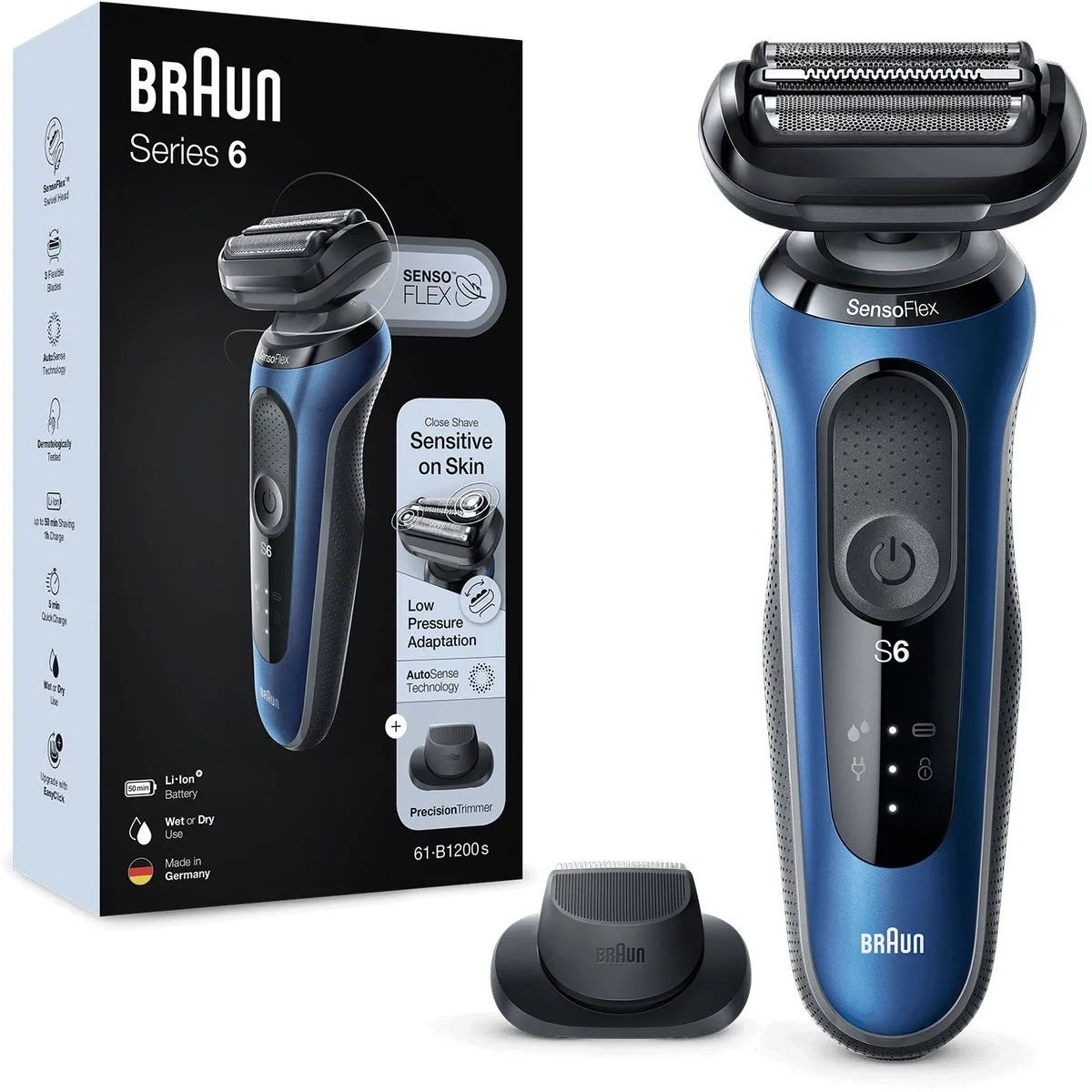 Braun 6 60-B1200S Scheerapparaat - 3 Mesjes - Zwart/Blauw