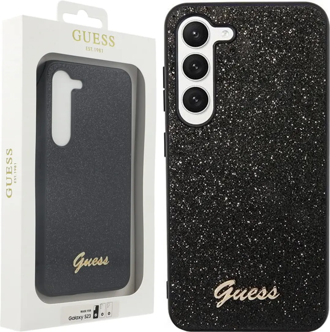 Guess Glitter Flakes Hoesje - Samsung Galaxy S23 - Zwart