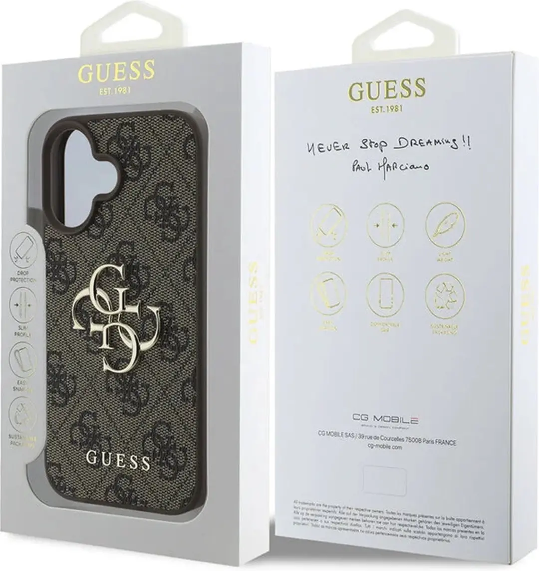GUESS Metal Logo iPhone 16 Hoesje - Bruin