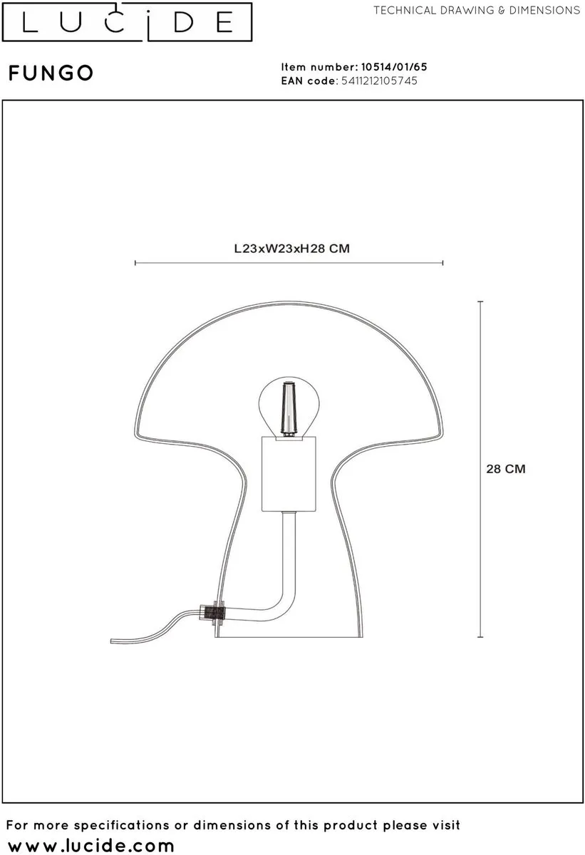 Lucide FUNGO Tafellamp E27 - Fumé