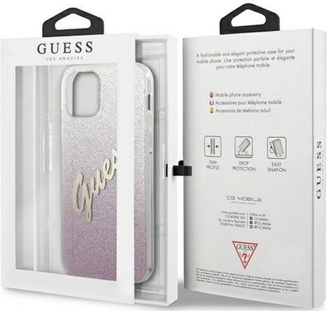 GUESS Gradient Vintage Glitter Back Case - iPhone 12/12 Pro Roze - afbeelding 6 van 6