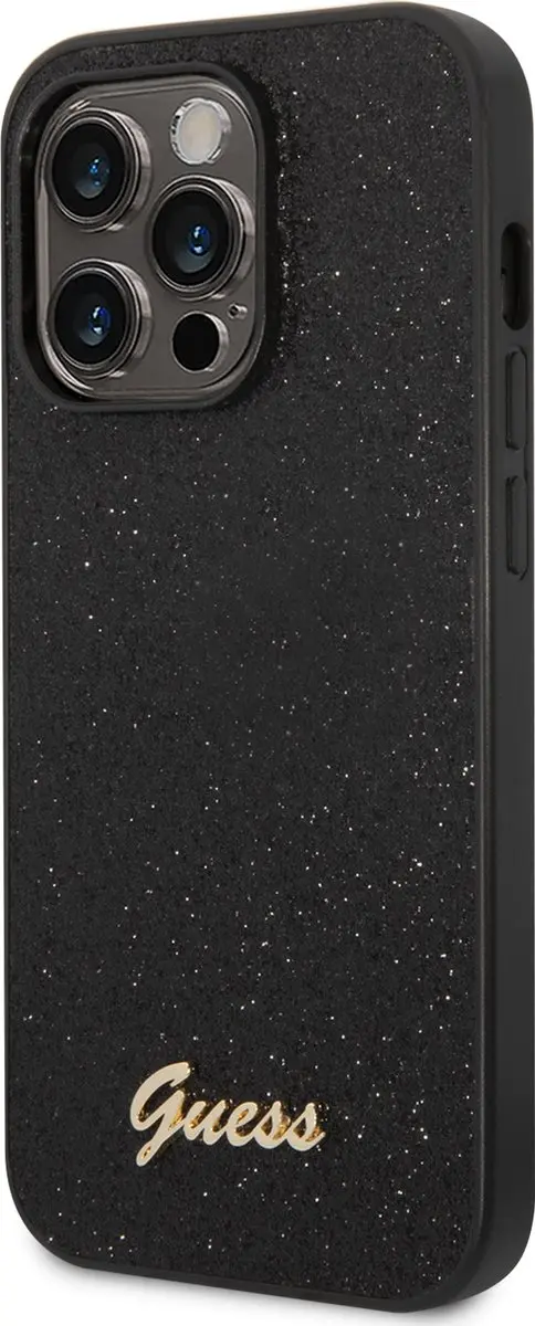 Guess Hoesje iPhone 14 Pro Glitter Script - Zwart - 3666339065140